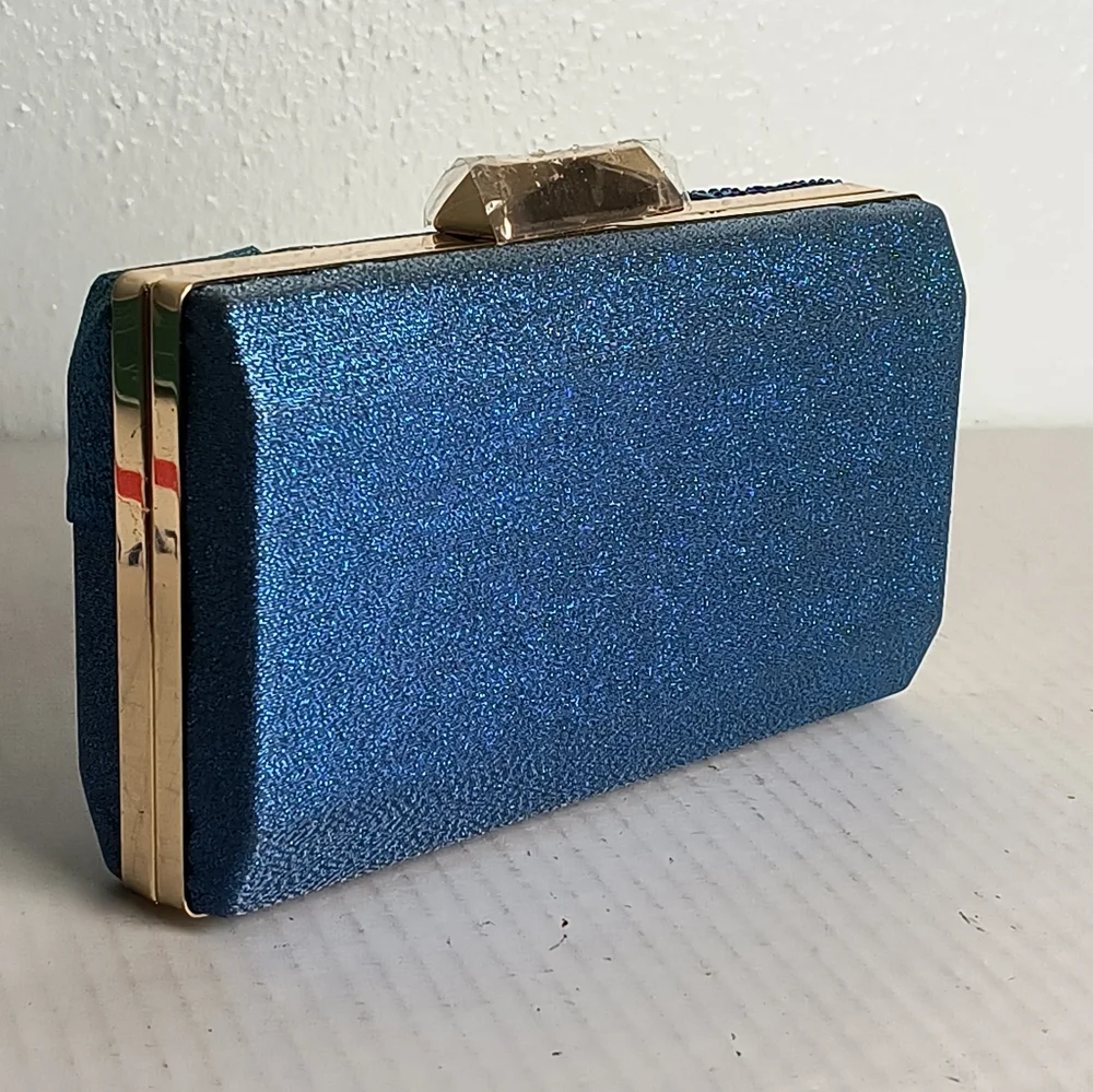 Exquisite Shimmer Multi Blue Satin Evening Clutch Bag Clasp Closure Metallic